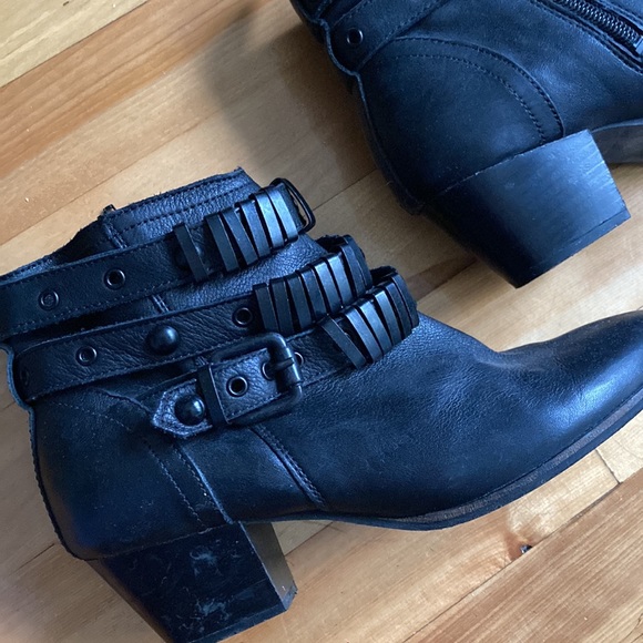 Aldo leather ankle boots, moto style with straps and metal hardware details. - Picture 2 of 8